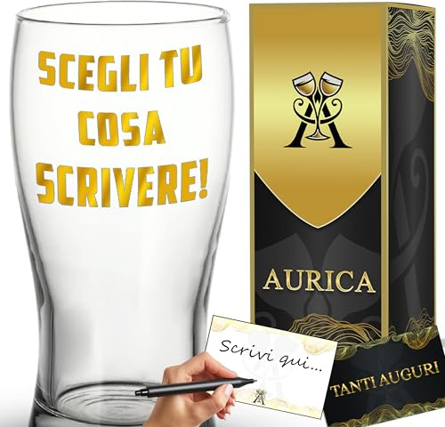Aurìca Bicchiere Da Birra Personalizzato SCEGLI TU COSA SCRIVERE - Boccale In Vetro Da 500 ml - Idea Regalo Originale Da Personalizzare Per Uomo E Donna Con Confezione Regalo Inclusa