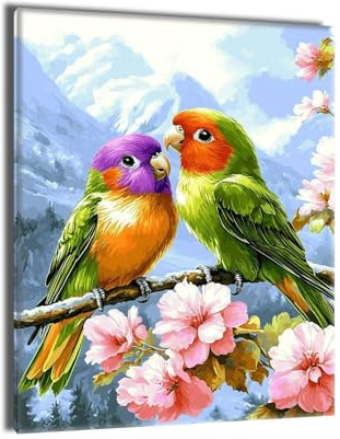 Malen Nach Zahlen Flowers Bird Malen Nach Zahlen Erwachsene und Kinder DIY Set mit Rahmen, Pinsel und Acrylfarben, DIY Handgemalt Ölgemälde Set für Zimmer Schlafzimmer Weihnachtsdeko 45x60cm J-q-1444