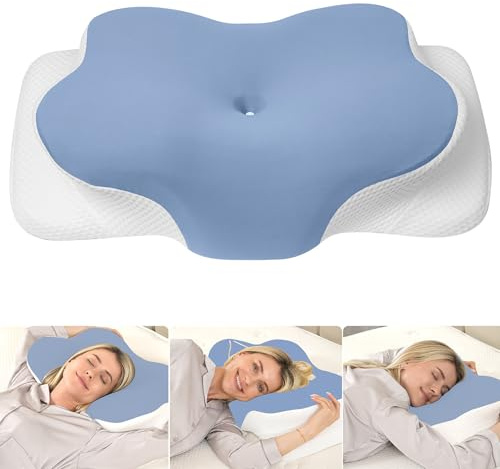 MULISOFT Seitenschläferkissen Memory Foam Nackenkissen Ergonomisches Kissen | Nackenstützkissen Kopfkissen für Seiten-, Rücken- und Bauchschläfer, 2 Höhen 10,5/14,5 cm, abnehmbare Kissenbezug, P-104 Blau