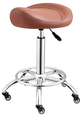 Sadelpall med hjul, vridbar justerbar rullstol PU-läder sadelstol, lämplig for salonger och massagesalonger(Color-4)