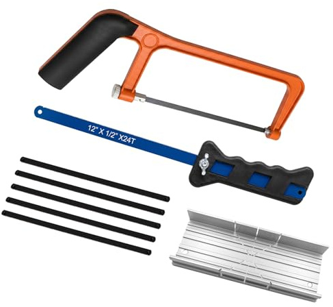 6-Inch Mini Hacksaw Set with Mitre Box and 5 Carbon Steel Blades | Compact 150mm frame and 12-inch hand saw provide precise cuts in wood, plastic and thin metal for detailed DIY work.