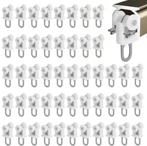 FIUTEKO 50 Stück Gardinenröllchen und Gardinenrollen für Schienen, Leise und Verschleißfeste Vorhanggleiter mit Verstärktem Aluminiumring, Stabil für Verschiedene Gardinenschienen Systeme