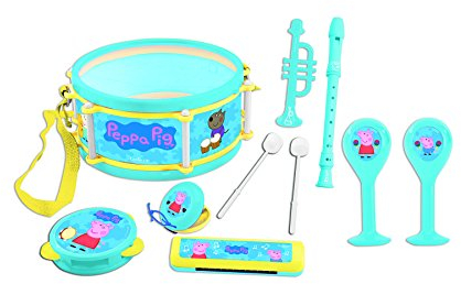 Lexibook Peppa Pig, Schorsch Musikspielzeug, Musik-Set, 7 Musikinstrumenten (Trommel, Maracas, Castanet, Harmonika, Blockflöte, Trompete, Tamburin), Spielzeug, Blau/Gelb, K360PP