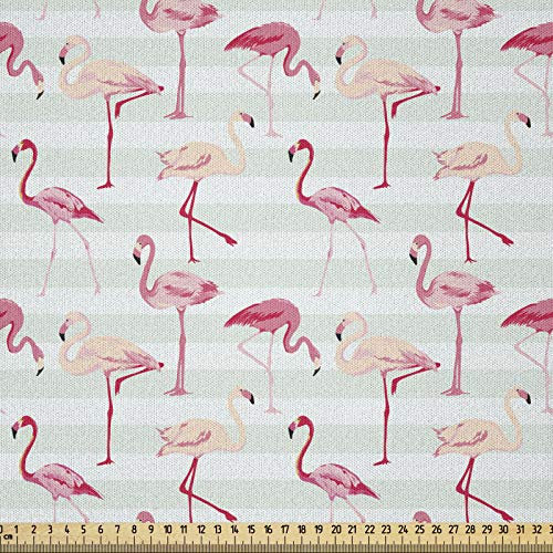 ABAKUHAUS Flamingo Stoff als Meterware, Gestreifter Pastell-Dschungel, Microfaser Multi Zweck Dekostoff für Kunsthandwerke, 3M (230x300cm), Mintgrün Pfirsich Korallenrot