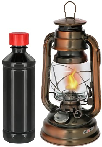 KOTARBAU® Lámpara de Queroseno, Lámpara de Aceite bronce, Lámpara de vidrio, Lampara para colgar, Lámpara de mesa, Lámpara de cristal, Iluminación ambiental, Vintage, Farol con asa + combustible