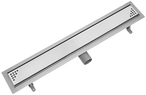 Duschrinne Edelstahl Komplettset mit dem Rost Quadro Haarsieb Rinne mit Siphon Montagefüße Inklusive mit Dichtmanschette Doppelkammer Bodenablauf Länge 90 cm