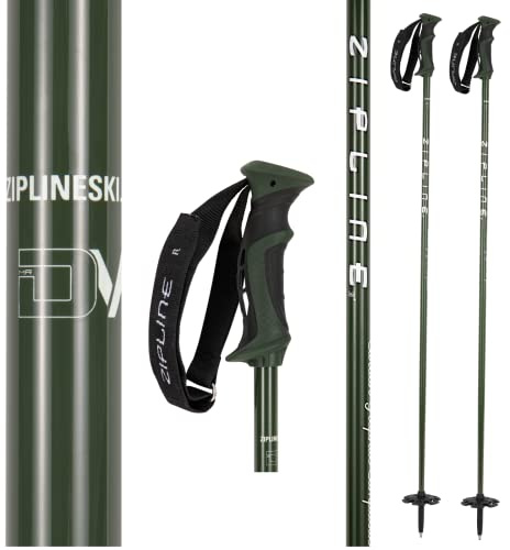 Zipline Blurr 16.0 Graphite Composite Downhill Ski Poles - Lightweight, Freeride All-Mountain, Vibration Dampening (Army Green, 38 in./96 cm)