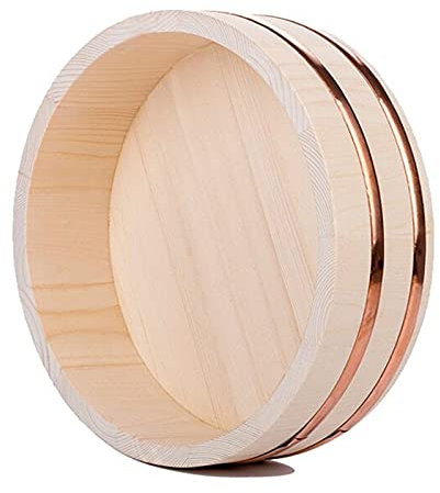 KELUNIS Japanese Wooden Hangiri Sushi Rice Mixing Bowl Tub Sushi Oke Copper Bands for Sushi Restaurant Kitchen,66cm/26in