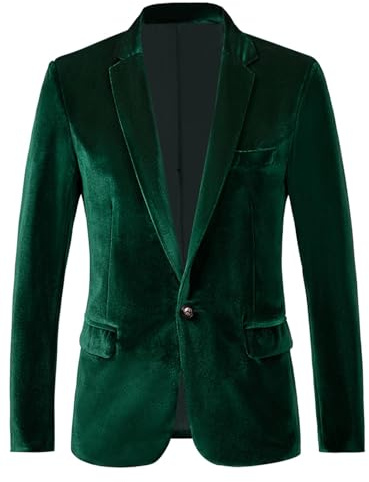 RONGKAI Mens Velvet Blazer Slim Fit Fashion Suit Jacket for Wedding Prom Dinner Party Halloween (Green, S)