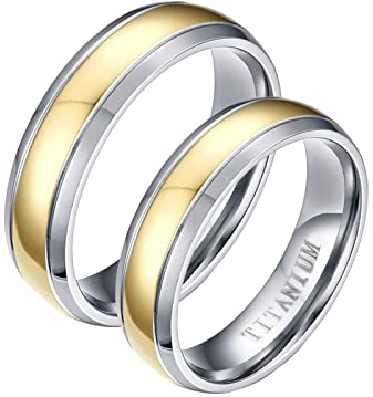 Beydodo Eheringe Paarpeis Titan, Verlobungsringe mit Gravur Freundschaftsringe für 2, Silber Gold Ringe 6MM Damen Gr.54 (17.2) + Herren Gr.65 (20.7)