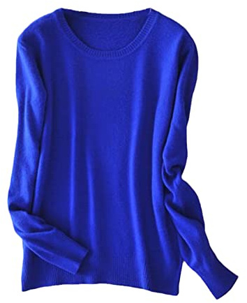 Damtröja kashmir pullover rund hals långärmad tröja stickad tröja, BLÅ, L