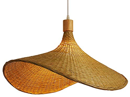SHUANGZ Art du Bambou Naturel Abat-Jour en Rotin Clair Suspension Tissage De Bambou Plafonnier Abat-Jour en Osier Lanterne Lustre en Osier Rotin Lampe De Style Japonais Lampe Chapeau De Paille