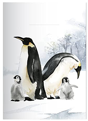 Kartenkaufrausch 2x Niedliche Pinguin DIN A4 Schulheft, Schreibhefte mit Pinguin Familie im Schnee in Weiß Lineatur 21 (liniertes Heft)