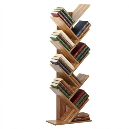 Brigros Wehome - Libreria Scaffale Ad Albero In Legno Adatta Per Soggiorno, Ingresso E Camera, Mobile Libreria Verticale Con Design Moderno Ed Elegante, Dimensioni 50x25x141 cm (Legno Naturale)