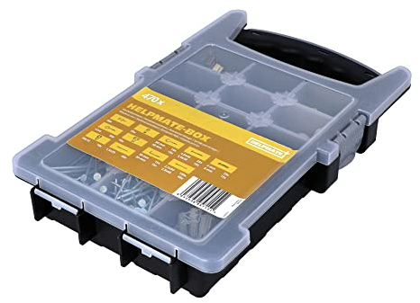 HELPMATE Assortment Box 470 x Hook Screws Set with Universal Screws, Wall Hooks, Ceiling Hooks, Screw Hooks, Dowels and Nails, Picture Hooks Without Drilling or Screwing of Furniture