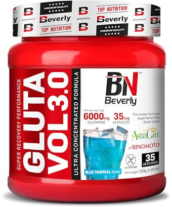 Beverly Glutavol - Glutamina pura en polvo - 250 gr - 35 Servicios - Delicioso sabor Tropical - Contribuye a la recuperación muscular y mejora del rendimiento deportivo