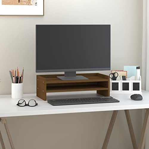Tidyard Monitorständer Bildschirm Aufsatz Schreibtischaufsatz Bildschirmständer Monitorerhöhung Bildschirmerhöhung Massivholz Kiefer Honigbraun 50x24x16 cm