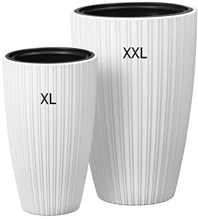 MELTOM Blumenkübel mit Herausnehmbaren Einsatz Pflanzkübel Rund Blumentopf Dekorativ SET2: XXL+XL (Weiß)
