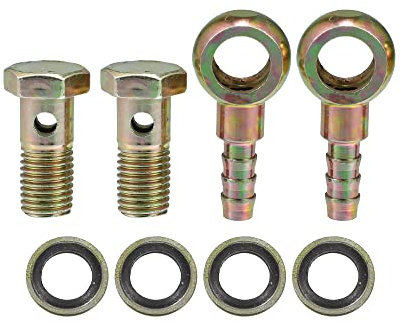 QUARKZMAN 2 Stück Banjo Bolzen Barb Fittings M12x1.5 8mm Für Bremsanlage | Metall, 12mm, 8mm, 33x19mm, 45x21mm, 2 Banjo Bolzen, 2 Schrauben, 4 Unterlegscheiben