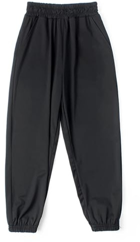 Boys Girls Ice Silk Ultra Thin Long Pants Elastic Waist with Pockets Harem Pants Trousers,Black, 9-10 Years