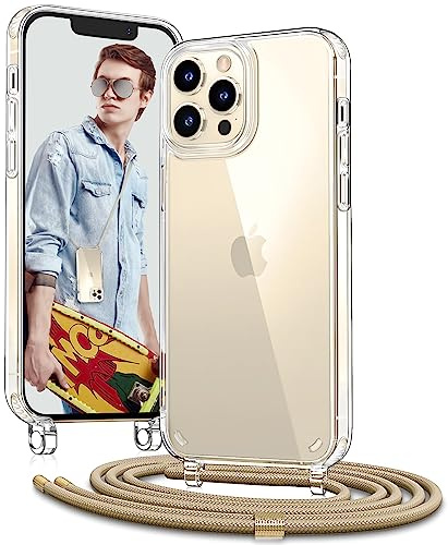 Vaykwo Handykette für Apple iPhone 12 Pro Max Hülle mit BandHülle mit Band - Necklace Handyhülle - Transparente Case zum Umhängen mit Kameraschutz und Bildschirmschutz - Golden | Necklace Handyhülle, Transparente Case zum Umhängen, Verstellbar und Abnehmbar