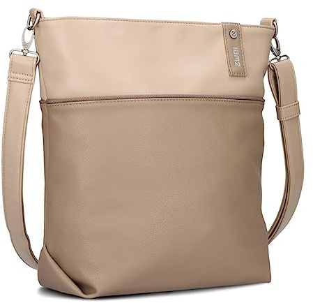 Zwei Damen Umhängetasche Jana J12 Crossbody Bag 9 L Handtasche Bicolor Canvas-Stil passender Kosmetikbeutel extra Schultergurt & Schlüsselband, Schultertasche DIN-A4 passend