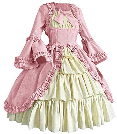 HOOUDO Damen Retro Mittelalter Kleid Gotische Ärmel Lady Party lange Frauen mit Schleife Bowtie Cosplay Kleid Spitze Kostüme Frauenkleid Mittelalterliche Dudelsäcke