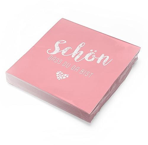 itenga Servietten Schön dass du da bist 30 x 30cm 3-lagig 20 Stück für Kommunion Konfirmation Hochzeit Taufe und andere Feiern (rosa)