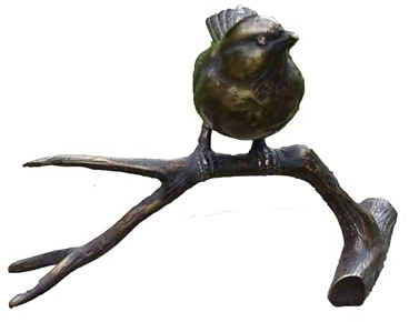 IDYL Bronze-Skulptur Spatz auf gebogenem Ast