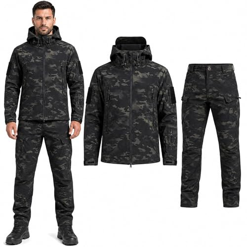 Taktische Jacke und Hose für Herren, Herren taktische Jacke und Herren taktische Hose, Militär Anzug Set für Airsoft, Paintball, Jagd, Wandern und Freizeit,C,L