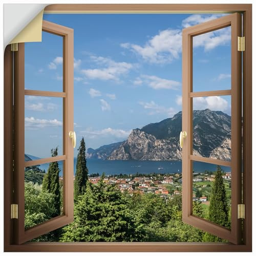 ARTland Wanddeko Wandtattoo selbstklebende Vinylfolie 50x50 cm Fensterbilder Fenster Landschaften Natur Berge See Idyll Gardasee Südtirol U5CD
