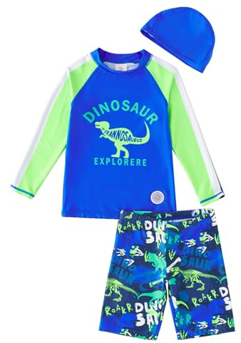 YAGATA Uv Schutzkleidung Kinder Schwimmshirt Kinder DinosaurierBadeanzug Kinder Uv Badebekleidung Junge Blau 7-8 Jahre 140