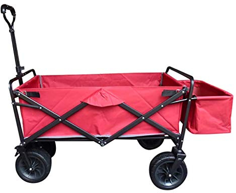 CRBUDY Zusammenklappbarer Gartenwagen, robuster Wagen, multifunktionaler Einkaufswagen für Outdoor-Camping und Strand, mit 4 Rädern, Tragkraft: 150 kg (rot)