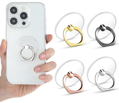 Bremorou - Lot de 4 anneaux de support de téléphone transparents avec boucle de préhension - Rotation à 360 degrés - Compatible avec différents téléphones portables ou tablettes