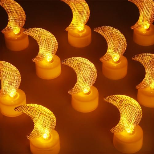 HAIDOLIANG 6 candele a forma di luna (ferro lavorato), candele LED senza fiamma a batteria, per regali di festa, mini candele votive elettriche a LED, per scrivania, decorazioni di compleanno (luna, 6