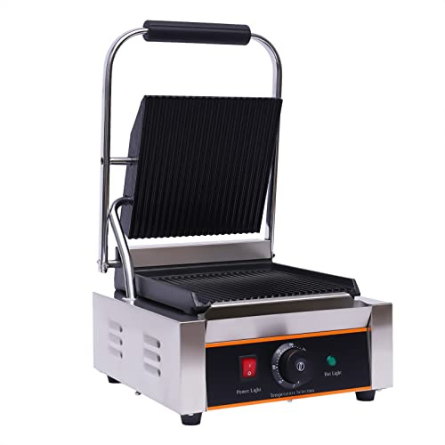 Griglia a contatto con piastra intercambiabile, 220 V, professionale, in acciaio inox, singola, 1800 W, 0-300 °C, per ristoranti, hotel, mense