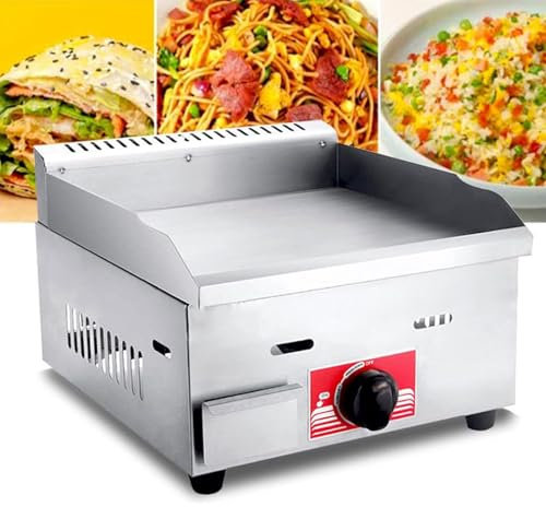 Plancha De Gas Lpg Comercial Parrilla De Acero Inoxidable Barbacoa Placa Calefactora Grande De 36 Cm Con Control De Temperatura 50-300 ℃ Y Orificio Para Fuga De Aceite, Para Cocina Y Restaurante