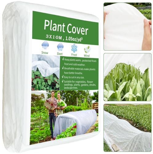 3x10m Plant Cover Freeze Protection - 30gsm,Reusable Thickened Winter Floating Row Covers for Garden Raised Bed,Plants Frost Blanket Fabric Cloth for Veg Flower from Outdoor Insect Darrier