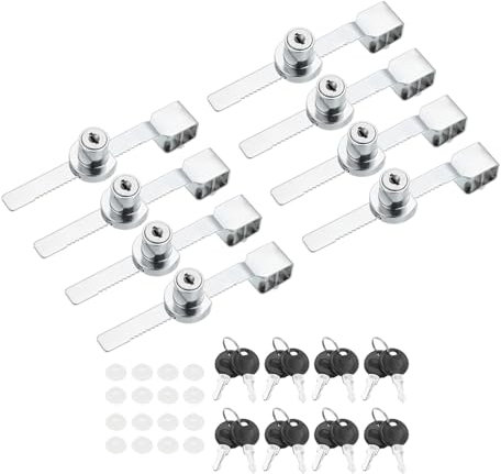PATIKIL 8pz Scorrevole Porta Vetro Serratura a Cricchetto con 16 Chiavi 5.6x0.6 Argento