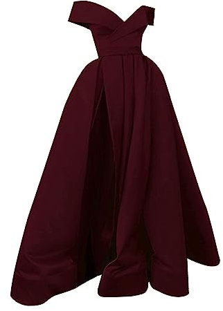 AMDOLE Maxi Dress Cocktail Ladies Chiffon Temperament French Retro Summer Cocktail Low Cut V Neck Wedding Fit Plain Peach Formal Dresses for Women (Wine, XL)