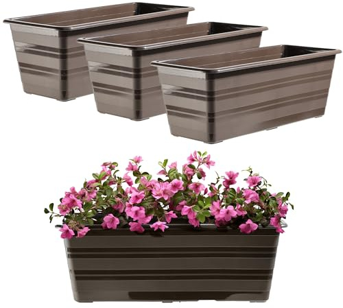 KADAX Set 3x40 cm Blumenkasten Braun, Balkontopf aus Kunststoff, Witterungsbeständiger Pflanz-Kasten, Blumentopf, Geländerkasten für Blumen