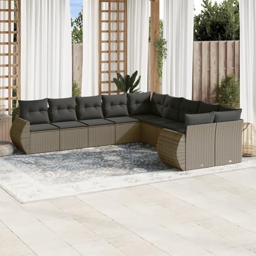 Juroupi 10-TLG. Garten-Sofagarnitur mit Kissen GartenmöBel Set Lounge GartenmöBel Lounge MöBel Outdoor Gartengarnitur Hellgrau Poly Rattan - 3221911