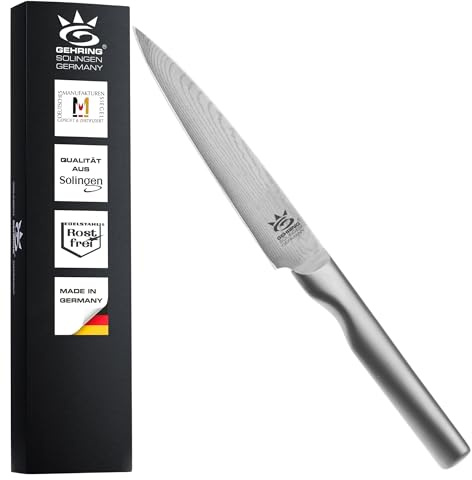 GEHRING Solingen Damast Vital Sashimimesser 12 cm I scharfes Profi Küchenmesser I eisgehärter Damaststahl VG10 I ergonomischer Edelstahlgriff I Made in Germany
