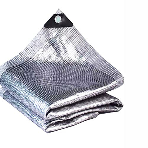 Telo ombreggiante in alluminio con occhielli argento, 6 x 10 m, per auto, cani, piante, copertura per patio, tettoia, giardino, pergola, serra, resistente ai raggi UV, per canile da fienile