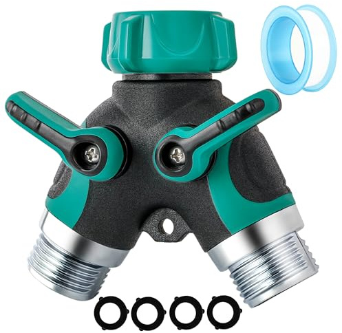 Hose Splitter 2 Way 3/4 Inch Faucet Y Connector with Shut Off Valve,Garden Hoses Connector with 4 Leakproof Washers 1 Tape As Gift,Garden Supplies Adapter for Indoor Or Outdoor Faucets