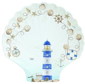Easy Life BLLI1440 - Piatto Blue Lighthouse a forma di conchiglia, 28 x 27 cm