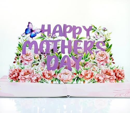 CUTPOPUP Text mit Pfingstrosen Karte Muttertag, Geburtstagskarte, Geburtstagskarte Frau, Muttertag Karte, Karte Hochzeitstag (Text with Peonies) US8SD234DE