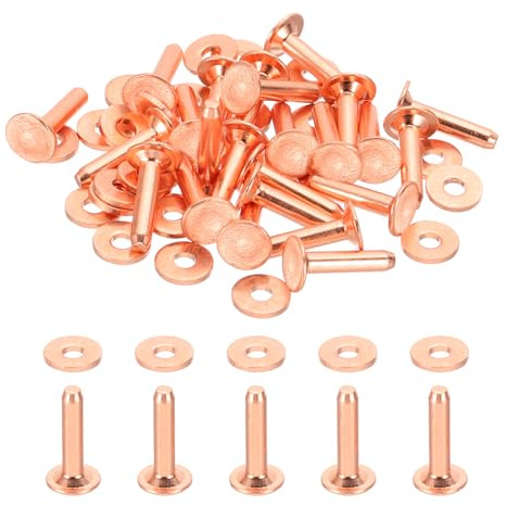 PATIKIL 6x2.3x10mm Leather Rivets and Burrs, 24 Sets Leather Rivets and Washers Copper Fastener Metal Studs Posts for Leather Craft, Belts, Wallets, Collars, DIY Crafts