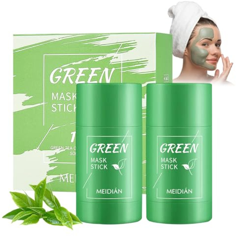 Green Tea Mask Stick, 2 Pièces Bâton de Masque Au Thé Vert, Masque Nettoyant au Thé Vert, Contrôle du Sébum, Élimine les Points Noirs, Convient à Tous Types de Peau