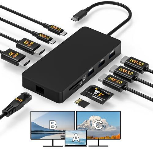 Laptop Docking Station Dual 4K HDTV Monitor, Fophmo USB C to 2 HDTV Splitter Extended Display, 1000Mbps LAN, USB A&C 3.0 Ports(10Gbps), SD/TF Card, 100W PD Charging, MacOS Only Mirrors Same Screen